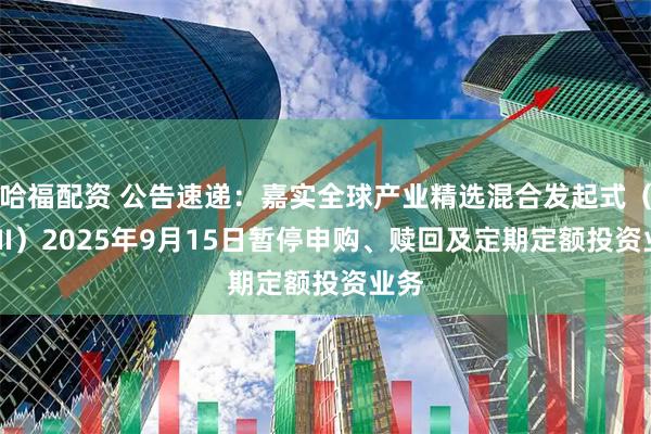 哈福配资 公告速递：嘉实全球产业精选混合发起式（QDII）2025年9月15日暂停申购、赎回及定期定额投资业务