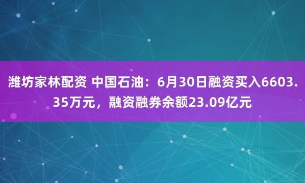 潍坊家林配资 中国石油：6月30日融资买入6603.35万元，融资融券余额23.09亿元